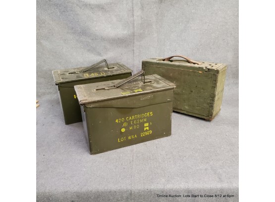 Three Ammo Cans Two Metal And One Wood
