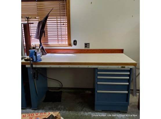 Lista 5-drawer Work Bench With Butcher Block Top And Composite Top And 11-plug Power Strip.