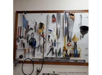 Entire Contents Of Pegboard: Saws, Rulers, Crescent Wrenches, Levels, Sockets, Nippers, Screwdrivers & More