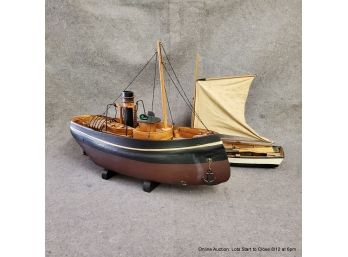 Two Wooden Model Boats: Tug & Sail