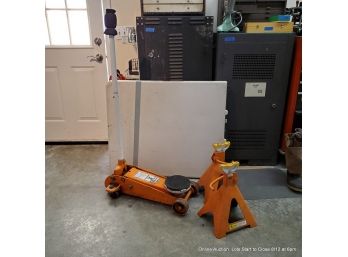2 Ton Hydraulic Floor Jack And Two 6 Ton Jack Stands