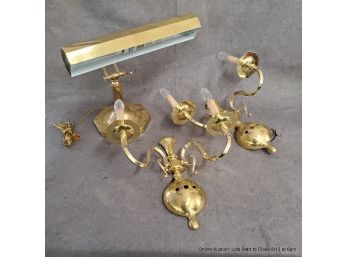 Brass Lighting Including Two Wall Sconces And A Desk Lamp (electric)