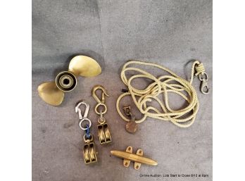 Assorted Brass Pullies & 'michigan' 10' Two Blade Propeller, Brass Cleat