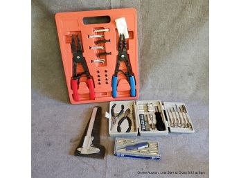Assorted Hand Tools: Ring Spreaders, Caliper, Pliers, Screwdrivers