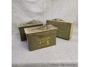 Three Ammo Cans Two Metal And One Wood