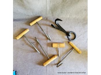 Assorted Hay Hooks And Related Hook Tools