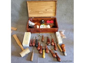 Leather Sewing Tools, Punches, Awls, Meyers Sewing Awl, Rawhide Hammer & Storage Box