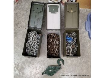 Three Ammo Cases Full Of Tow Chain And Pully
