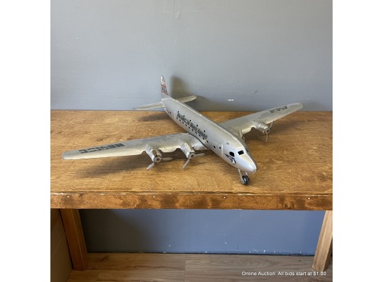Large Pan Am DC-6 Pressed Metal Toy Airplane With Removable Wings