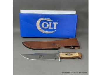 Colt Bowie Knife With Leather Sheath In Original Box