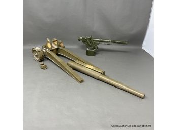 Two WWII Wood Toy Artillery Guns One Spring-loaded