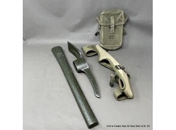 Canvas US Military Pick Ax Tool And Carrier For Attaching To Belt