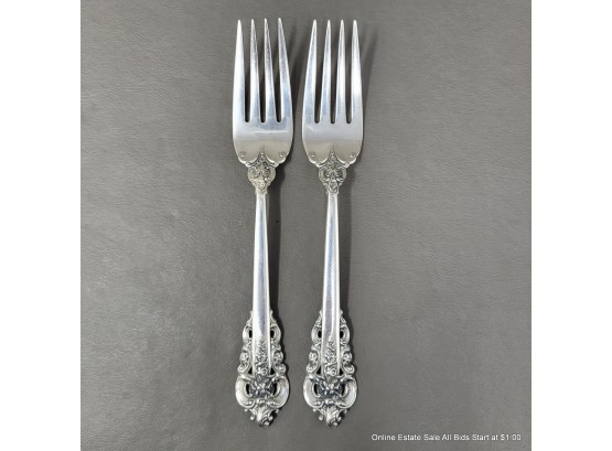 Two Wallace Grande Baroque Sterling Silver Salad Forks 86 Grams
