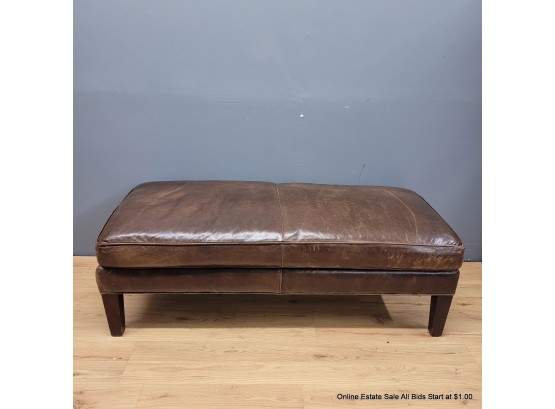 Distressed Brown Leather Bench (Local Pickup Only)
