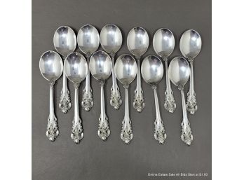 12 Wallace Grande Baroque Sterling Silver Cream Soup Spoons 540 Grams