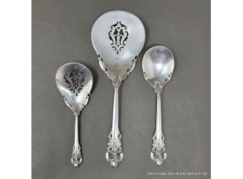 Wallace Grande Baroque Sterling Silver Tomato Server Sugar Spoon & Bon Bon Spoon 152 Grams