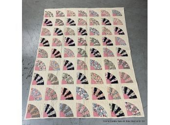 Vintage Handmade Fan Design Twin Quilt