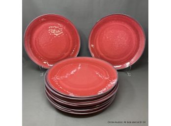 14 Red Plastic Rustic Look Outdoor Plates