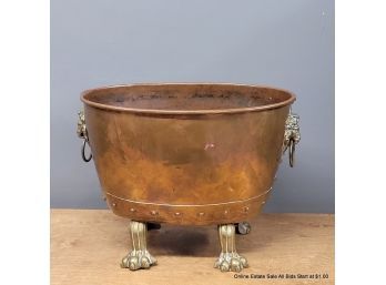 Copper & Brass Footed Fireplace Pail  (Local Pick Up Or UPS Store Ship Only)