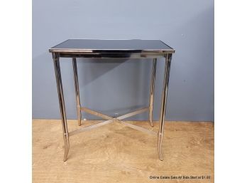 Chrome & Black Glass Hollywood Regency Side Table (Local Pick Up Or UPS Store Ship Only)