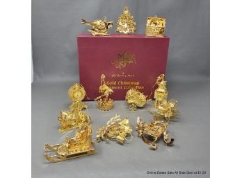 12 Danbury Mint Gold Plated Christmas Ornaments