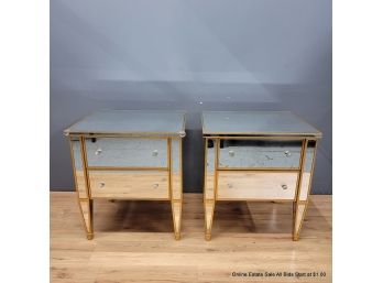 Two Nancy Corzine Mirrored Two Drawer Nightstands (Local Pickup Only)