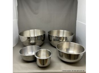Five Assorted Stainless Steel Mixing Bowls
