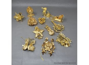 12 Assorted Danbury Mint Gold Plated Christmas Ornaments