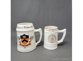 Two Ceramic Steins Seattle University And Princeton