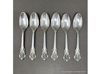 Six Wallace Grande Baroque Sterling Silver Teaspoons 205 Grams