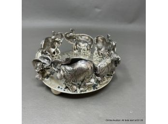 Sterling Silver Wine Coaster With Elephant Design Signed 311 Grams