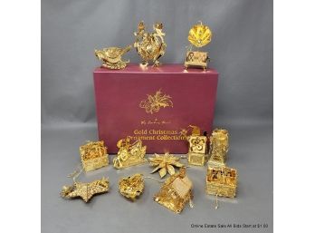 12 Assorted Danbury Mint Gold Plated Christmas Ornaments