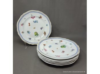 Six (6) Richard Ginori Porcelain Italian Fruits Dinner Plates (Local Pickup Or UPS Store Ship Only)