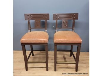Pair Of Michael Taylor Embossed Leather Barstools  (Local Pickup Only)