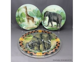 Two John Derian Printed Glass Plates & One Printed Glass Elephant Plate Signed (Local Pick-up Or UPS Store Shi