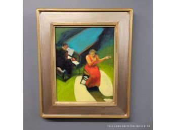 Lois Silver Painting 'In The Spotlight' Oil Bar On Panel With A Lisa Harris Label