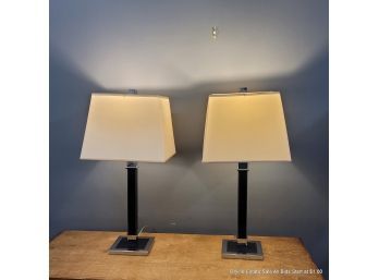 Two Ralph Lauren Leather & Chrome Table Lamps (Local Pick Up Or UPS Store Ship Only)