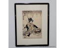 Japanese Ukiyo-e Utagawa Kunisada Woodblock Print Geisha With Drum & Cherry Blossoms Meiji Period
