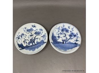 Pair Of Chinese Blue & White Dishes With Birds 19th Century