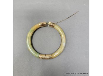 14K Yellow Gold And Nephrite Jade Hinged Bangle Bracelet 29 Grams