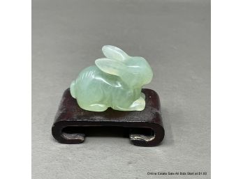 Nephrite Jade Carved Rabbit On Stand