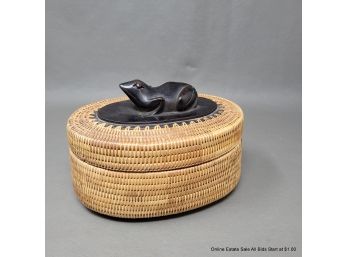 Indonesian Grass And Carved Wood Lidded Box