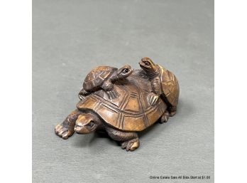 Japanese Carved Wood Turtle Netsuke Signed