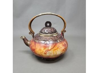 Carved Stone And Metal Teapot