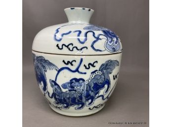 Chinese Blue De Hue Foo Dog Covered Pot 19th Century
