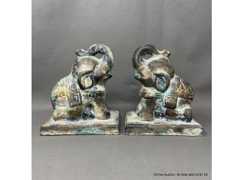 Pair Of Cast Iron Elephant Bookends Mid 20th Century