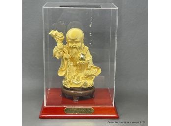 Chinese Gold Figural Statue In Display Case