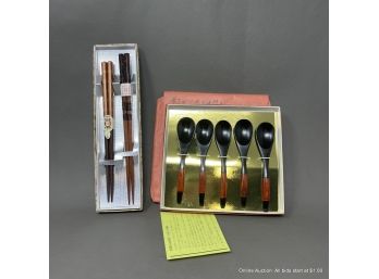 Lot Of Chopsticks And Lacquer Spoons In Original Packaging