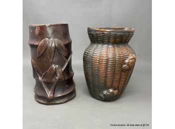 Two Japanese Meiji Period Bizen Wall Vases