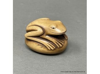Japanese Carved Wood Frog Netsuke Signed